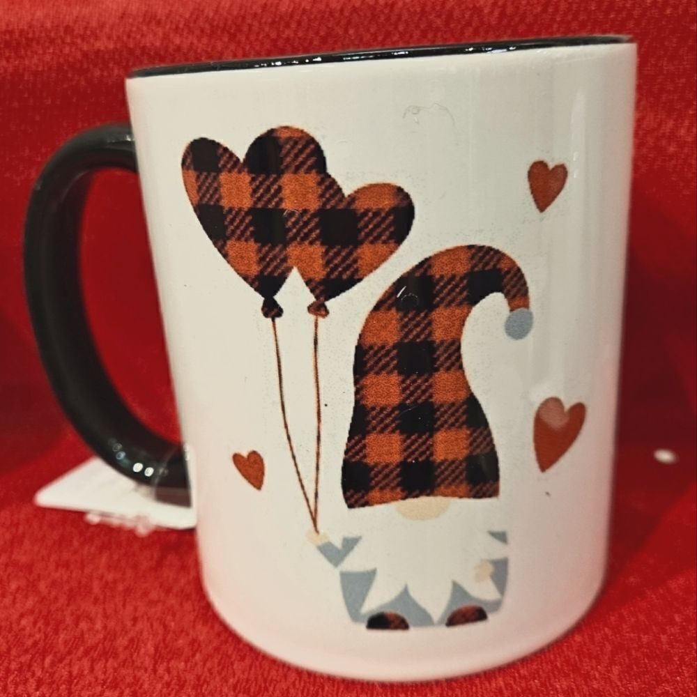 Gnome with heart balloons coffee mug